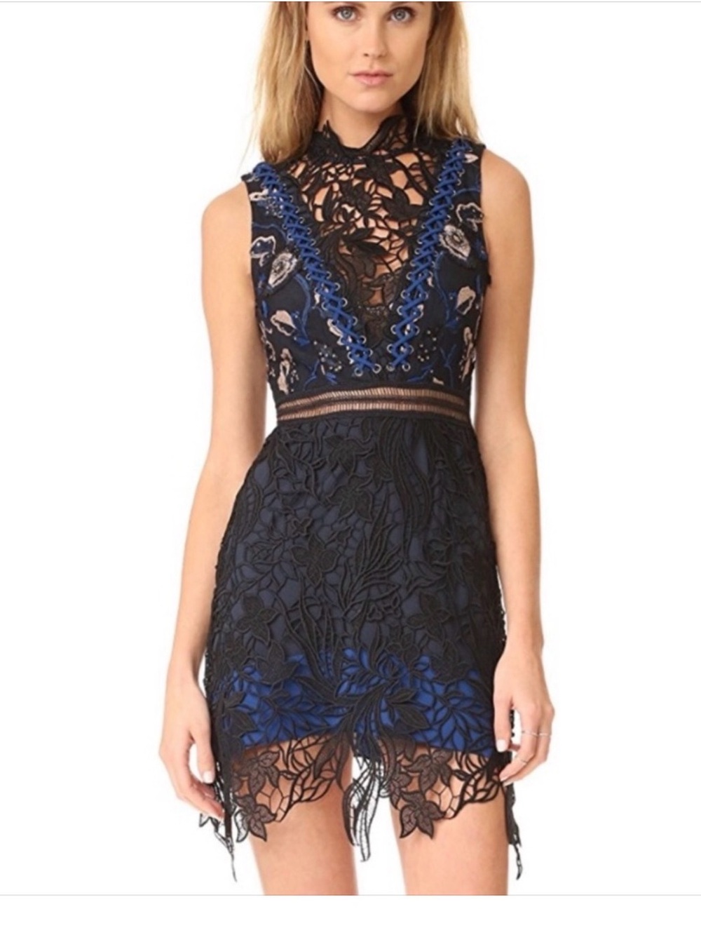 Self-Portrait Black and Blue Lace Mini Dress